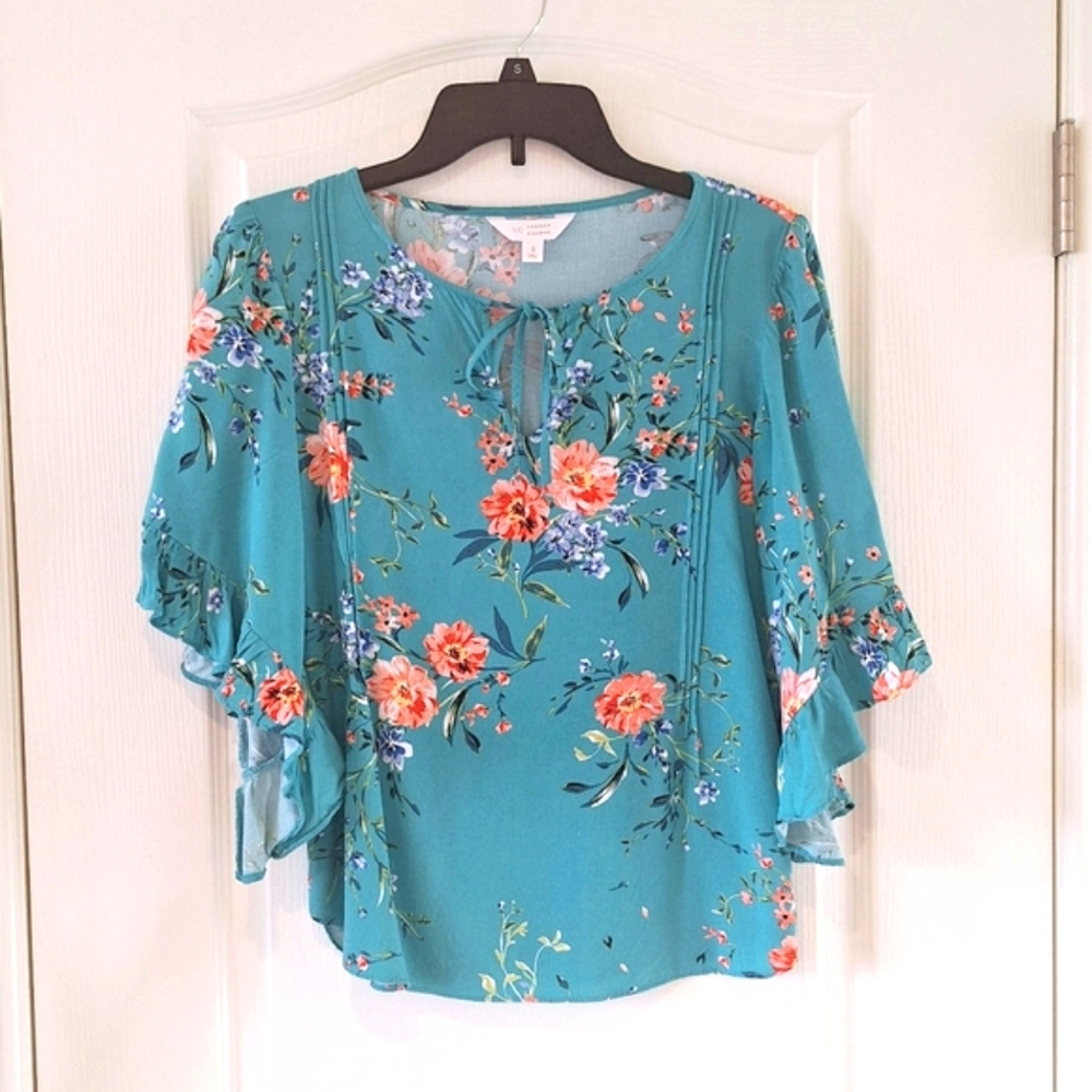• LC Lauren Conrad - Bright Teal Floral Blouse - Small •